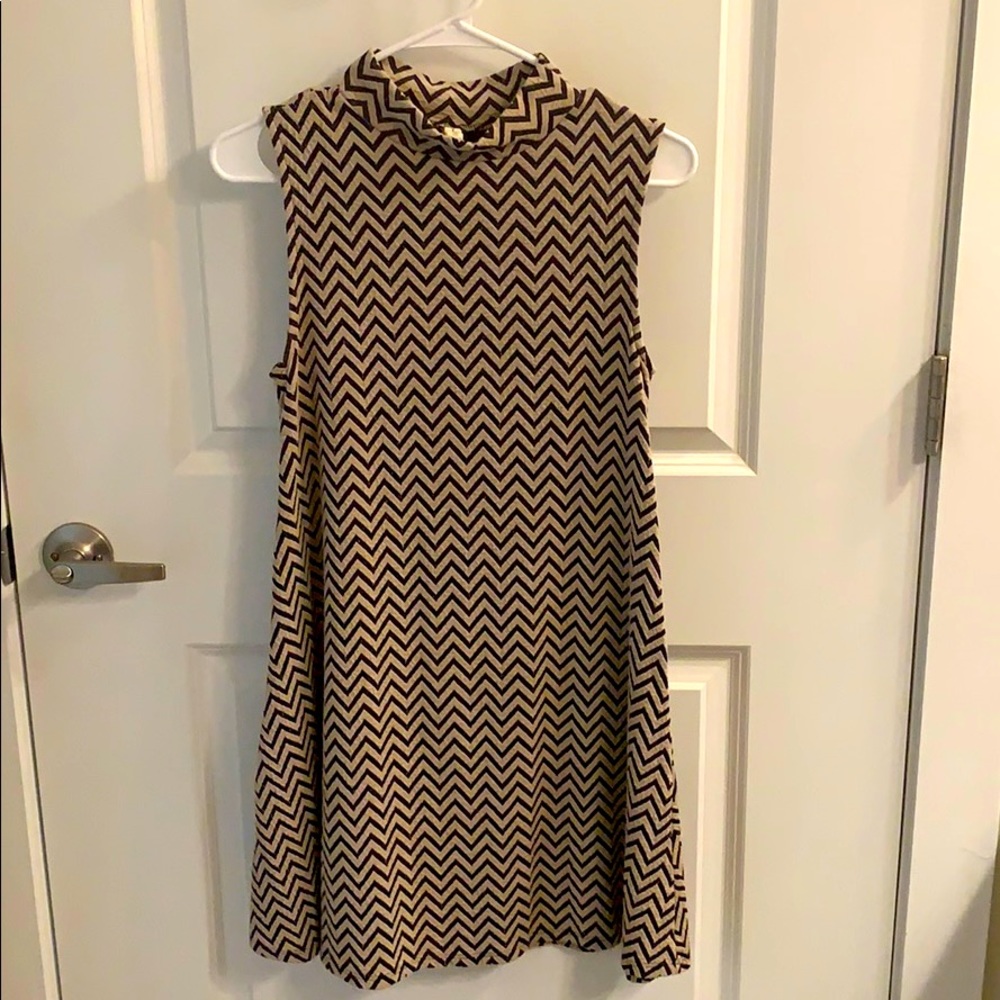 Tan and black chevron sleeveless dress